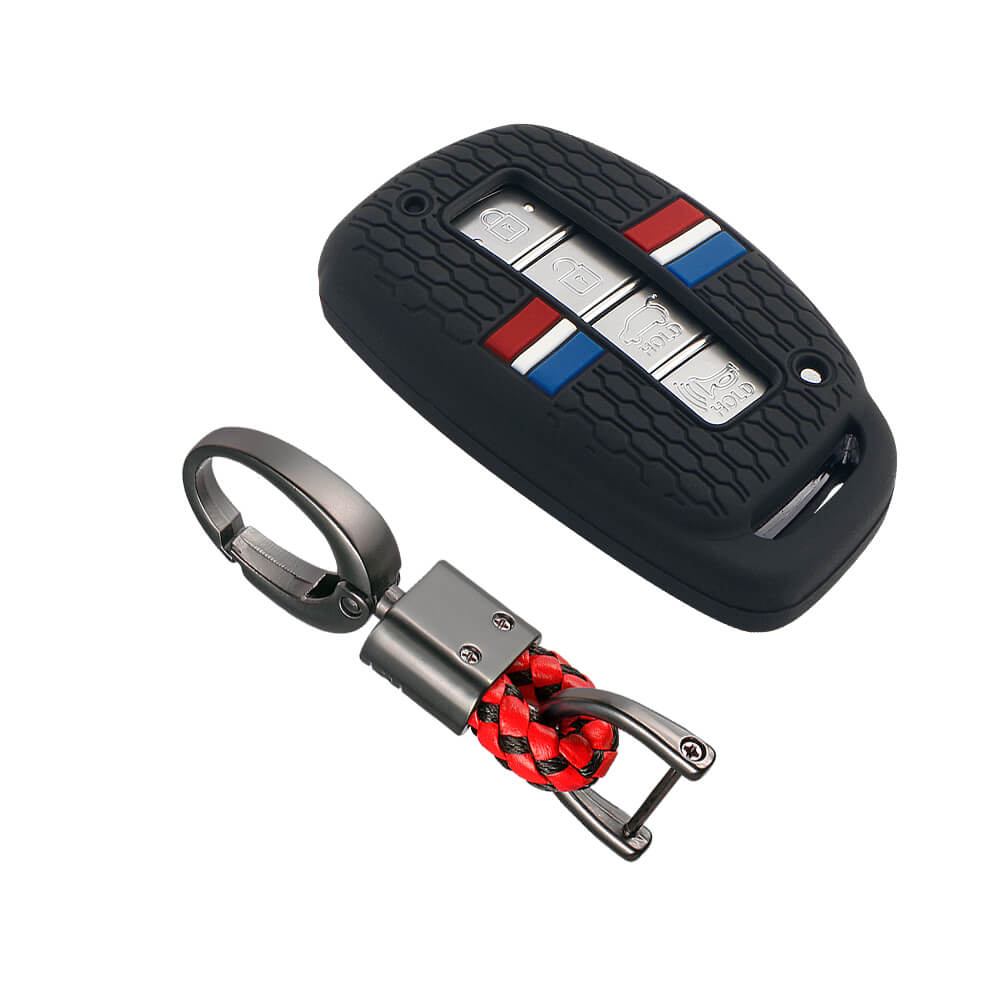 Keyzone striped key cover and keychain fit for : Exter, Venue, Elantra