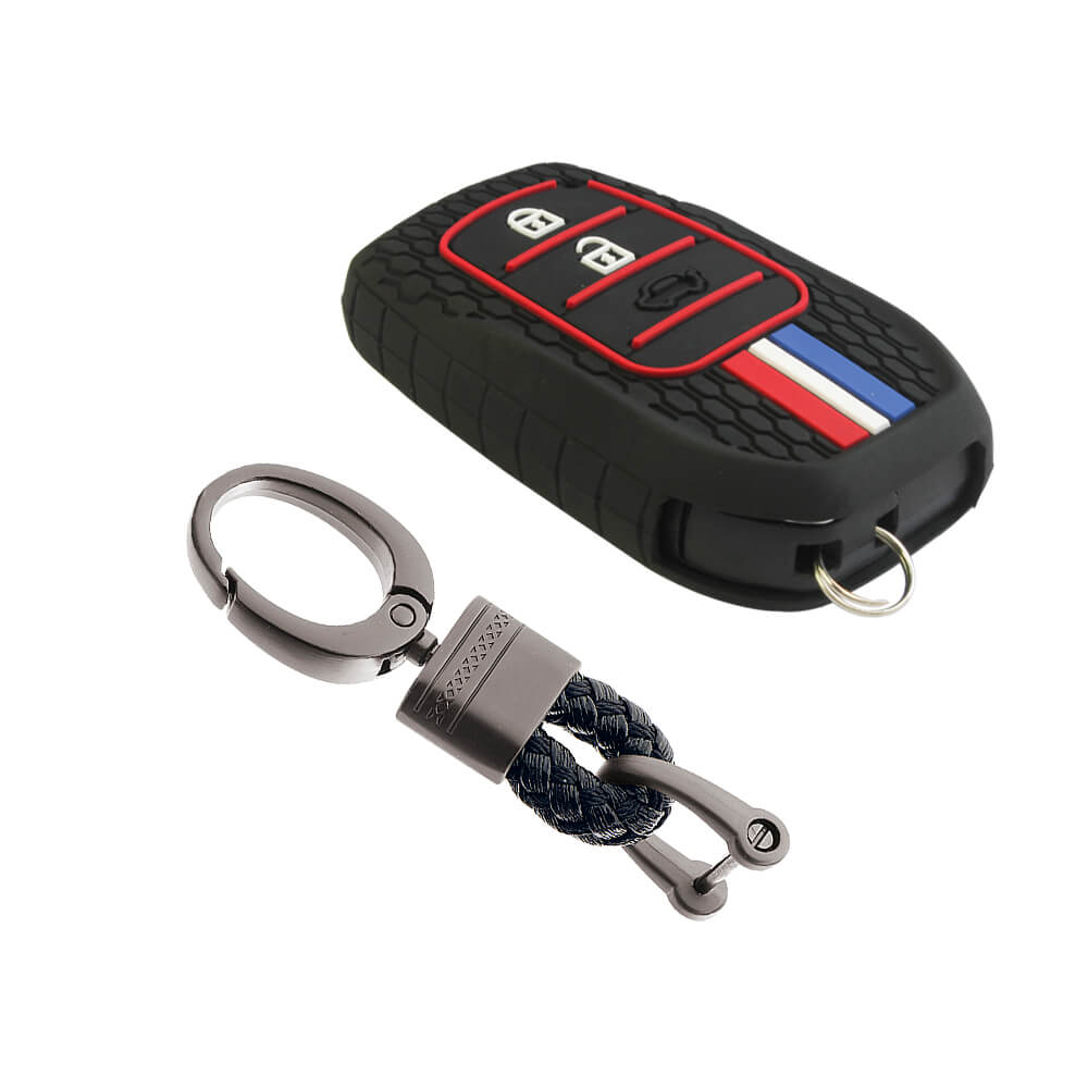 Keyzone striped key cover and keychain fit for: Invicto, Innova Crysta, Innova HyCross, Fortuner, Hilux, Fortuner Legender 2/3 button smart key (KZS-20, Alloy Keychain) - Keyzone