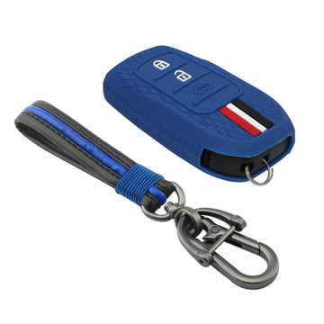 Keyzone striped key cover and keychain fit for : Invicto, Innova Crysta, Innova HyCross, Fortuner, Hilux, Fortuner Legender 2/3 button smart key (KZS-20, Full Learther Keychain) - Keyzone