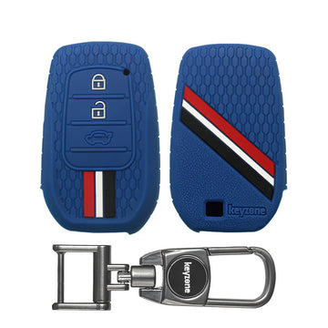 Keyzone Striped Silicone Key Cover & Metal Alloy Key Holder Compatible for Invicto Smart Key (KZS-20, MAH)