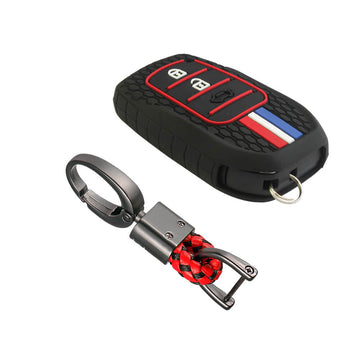 Keyzone striped key cover and keychain fit for: Invicto, Innova Crysta, Innova HyCross, Fortuner, Hilux, Fortuner Legender 2/3 button smart key (KZS-20, Alloy Keychain)