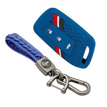 Keyzone striped silicone key cover & keychain for MG Hector, Windsor EV 3 button smart key (KZS-24, Leather Woven Keychain)