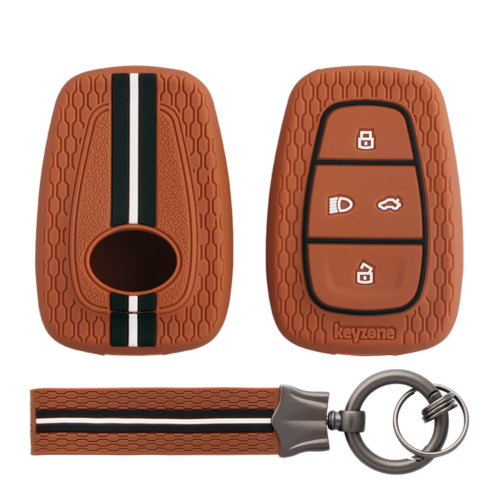 Keyzone striped key cover and keychain fit for : Tata Nexon, Altroz, H