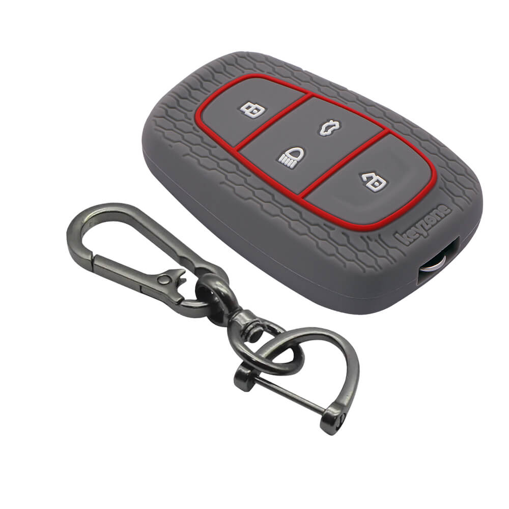 Keyzone striped key cover and keychain fit for : Tata Nexon, Altroz, Harrier, Tigor Bs6, Safari Gold, Punch, Tigor Ev, Safari 2021 4 button smart key (KZS-02, Zinc Alloy Keychain) - Keyzone