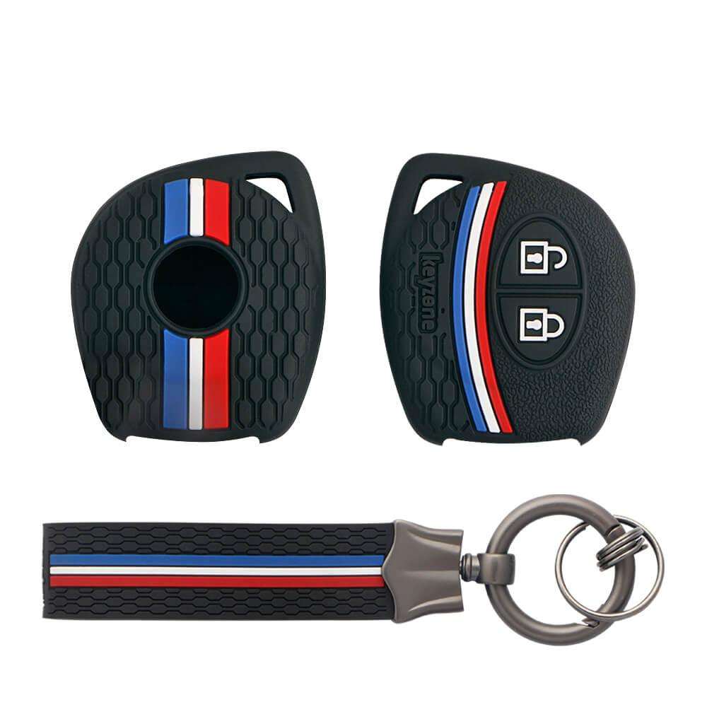 Keyzone striped cover & keychain for: Fronx, Jimny, Swift, Dzire, XL6, Ignis, Grand Vitara, Brezza, Wagonr, Vitara Brezza, Celerio, Ertiga, Ciaz, Scross, Baleno, Alto, SPresso, Alto K10, Glanza, Urban Cruiser, Hyryder 2b remote key (KZS-04, KZS-Keychain) - Keyzone