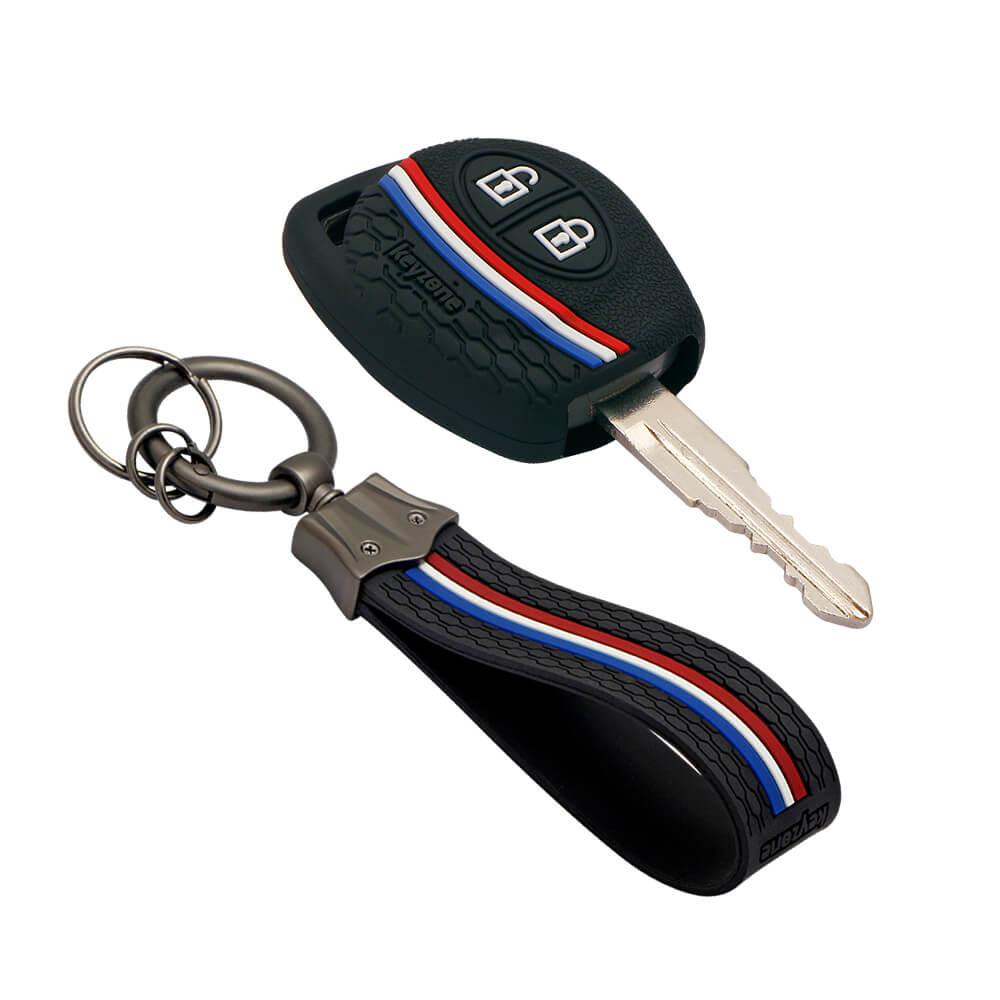 Keyzone striped cover & keychain for: Fronx, Jimny, Swift, Dzire, XL6, Ignis, Grand Vitara, Brezza, Wagonr, Vitara Brezza, Celerio, Ertiga, Ciaz, Scross, Baleno, Alto, SPresso, Alto K10, Glanza, Urban Cruiser, Hyryder 2b remote key (KZS-04, KZS-Keychain) - Keyzone