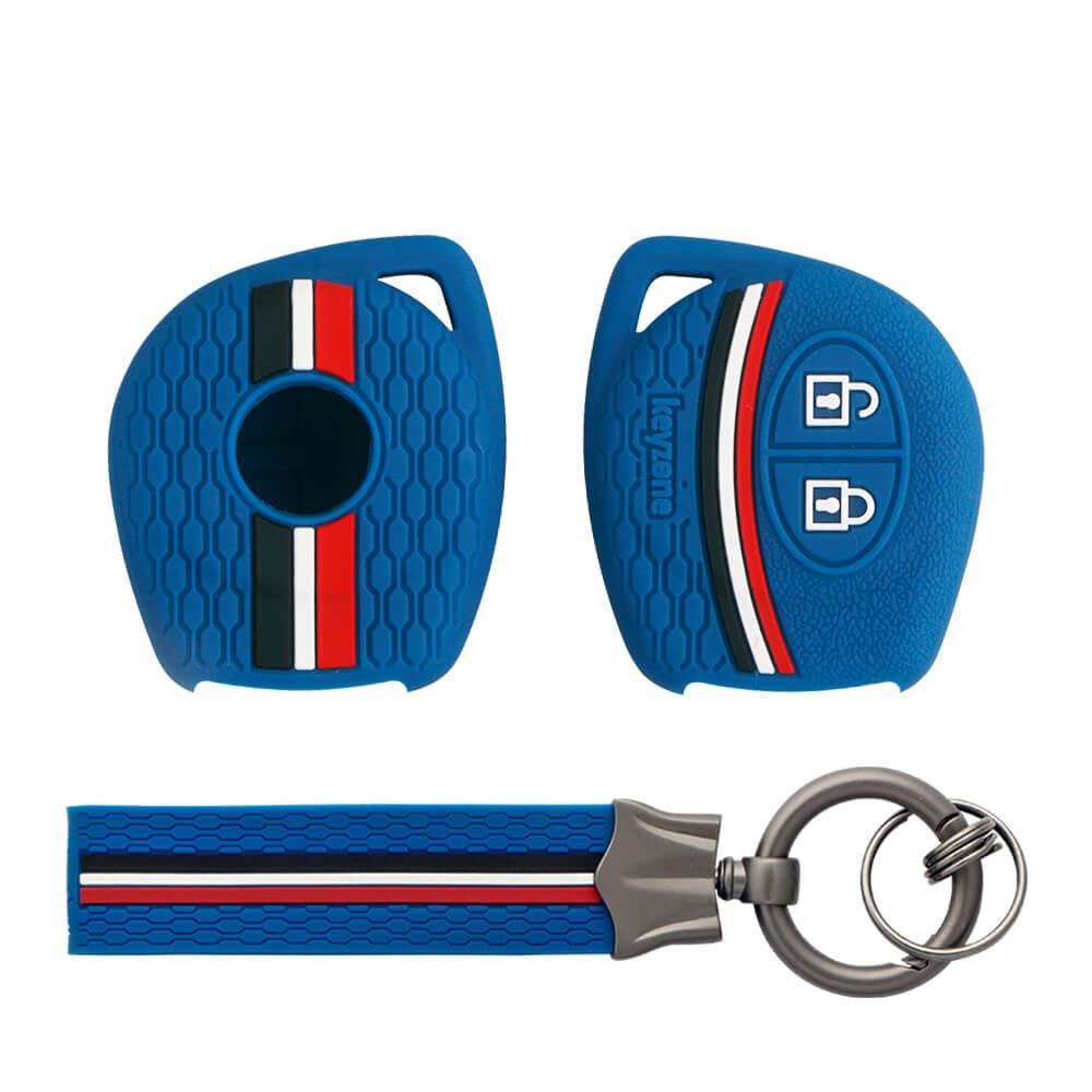 Keyzone striped cover & keychain for: Fronx, Jimny, Swift, Dzire, XL6, Ignis, Grand Vitara, Brezza, Wagonr, Vitara Brezza, Celerio, Ertiga, Ciaz, Scross, Baleno, Alto, SPresso, Alto K10, Glanza, Urban Cruiser, Hyryder 2b remote key (KZS-04, KZS-Keychain) - Keyzone