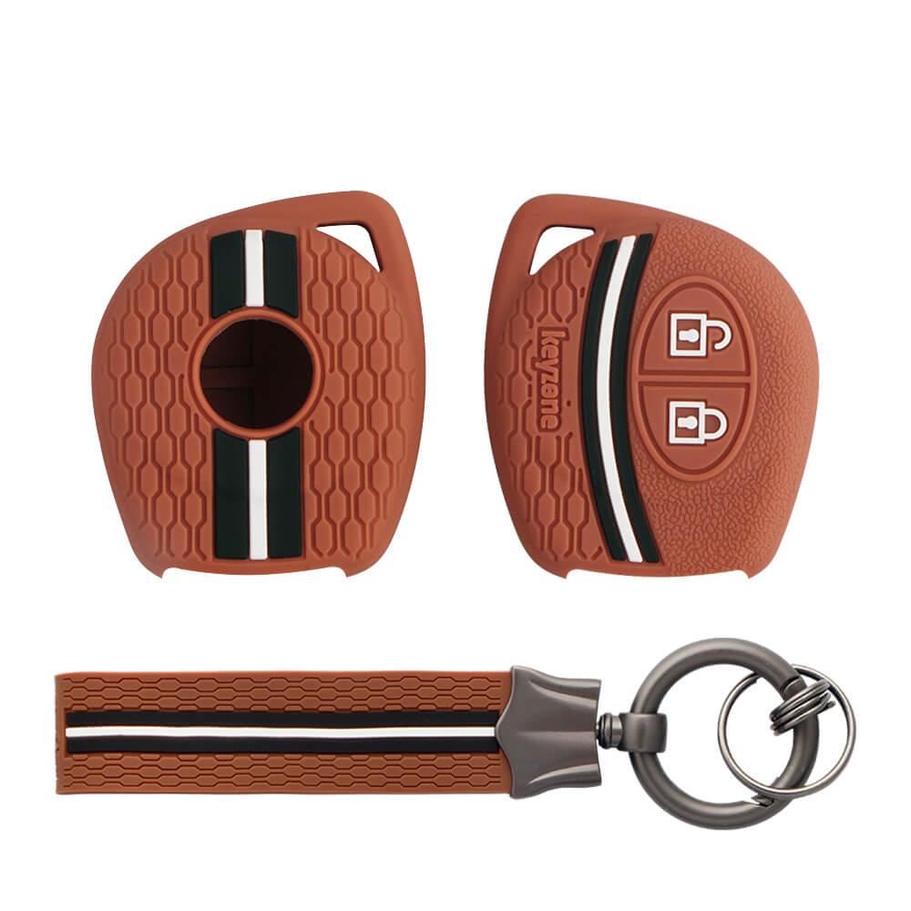 Keyzone striped cover & keychain for: Fronx, Jimny, Swift, Dzire, XL6, Ignis, Grand Vitara, Brezza, Wagonr, Vitara Brezza, Celerio, Ertiga, Ciaz, Scross, Baleno, Alto, SPresso, Alto K10, Glanza, Urban Cruiser, Hyryder 2b remote key (KZS-04, KZS-Keychain) - Keyzone