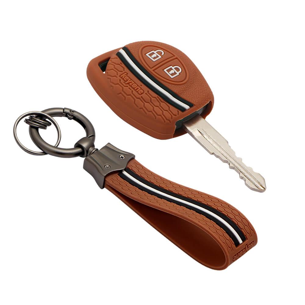 Keyzone striped cover & keychain for: Fronx, Jimny, Swift, Dzire, XL6, Ignis, Grand Vitara, Brezza, Wagonr, Vitara Brezza, Celerio, Ertiga, Ciaz, Scross, Baleno, Alto, SPresso, Alto K10, Glanza, Urban Cruiser, Hyryder 2b remote key (KZS-04, KZS-Keychain) - Keyzone
