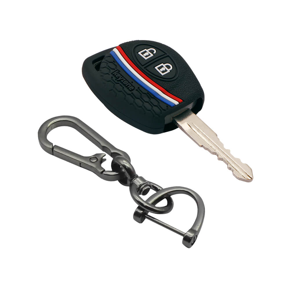 Keyzone striped key cover & keychain for: Fronx, Jimny, Swift, Dzire, XL6, Ignis, Grand Vitara, Brezza, Wagonr, Vitara Brezza, Celerio, Ertiga, Ciaz, Scross, Baleno, Alto, SPresso, Glanza, Urban Cruiser, Hyryder 2b remote key (KZS-04, Zinc Alloy) - Keyzone