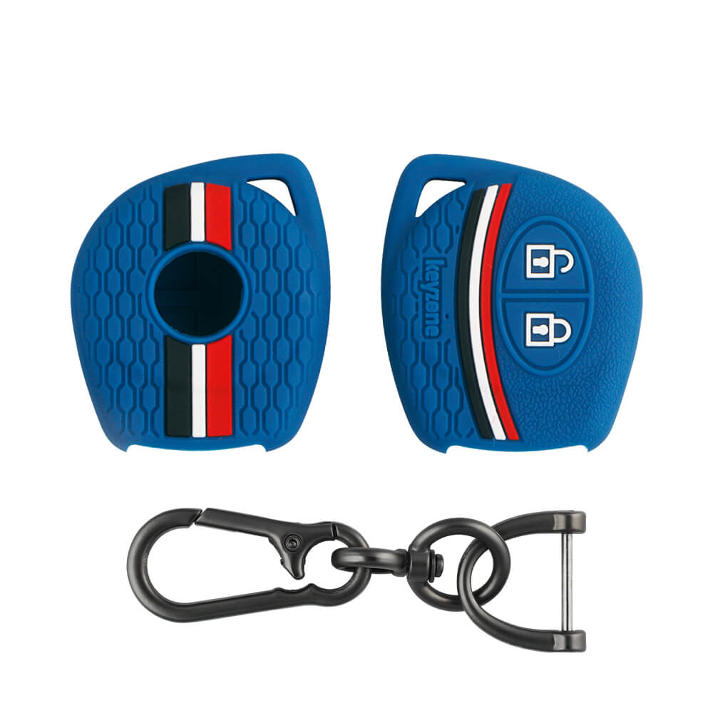 Keyzone striped key cover & keychain for: Fronx, Jimny, Swift, Dzire, XL6, Ignis, Grand Vitara, Brezza, Wagonr, Vitara Brezza, Celerio, Ertiga, Ciaz, Scross, Baleno, Alto, SPresso, Glanza, Urban Cruiser, Hyryder 2b remote key (KZS-04, Zinc Alloy) - Keyzone