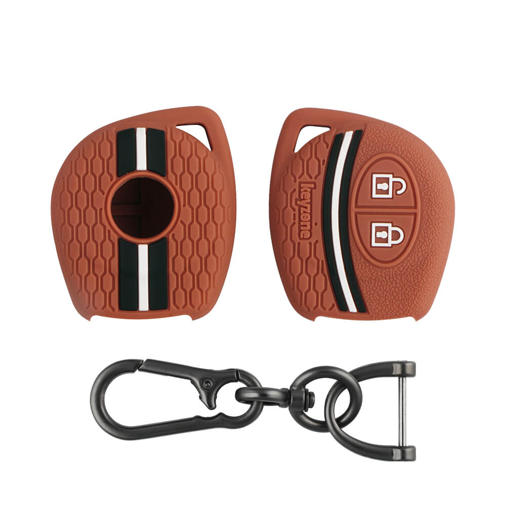 Keyzone striped key cover & keychain for: Fronx, Jimny, Swift, Dzire, XL6, Ignis, Grand Vitara, Brezza, Wagonr, Vitara Brezza, Celerio, Ertiga, Ciaz, Scross, Baleno, Alto, SPresso, Glanza, Urban Cruiser, Hyryder 2b remote key (KZS-04, Zinc Alloy) - Keyzone