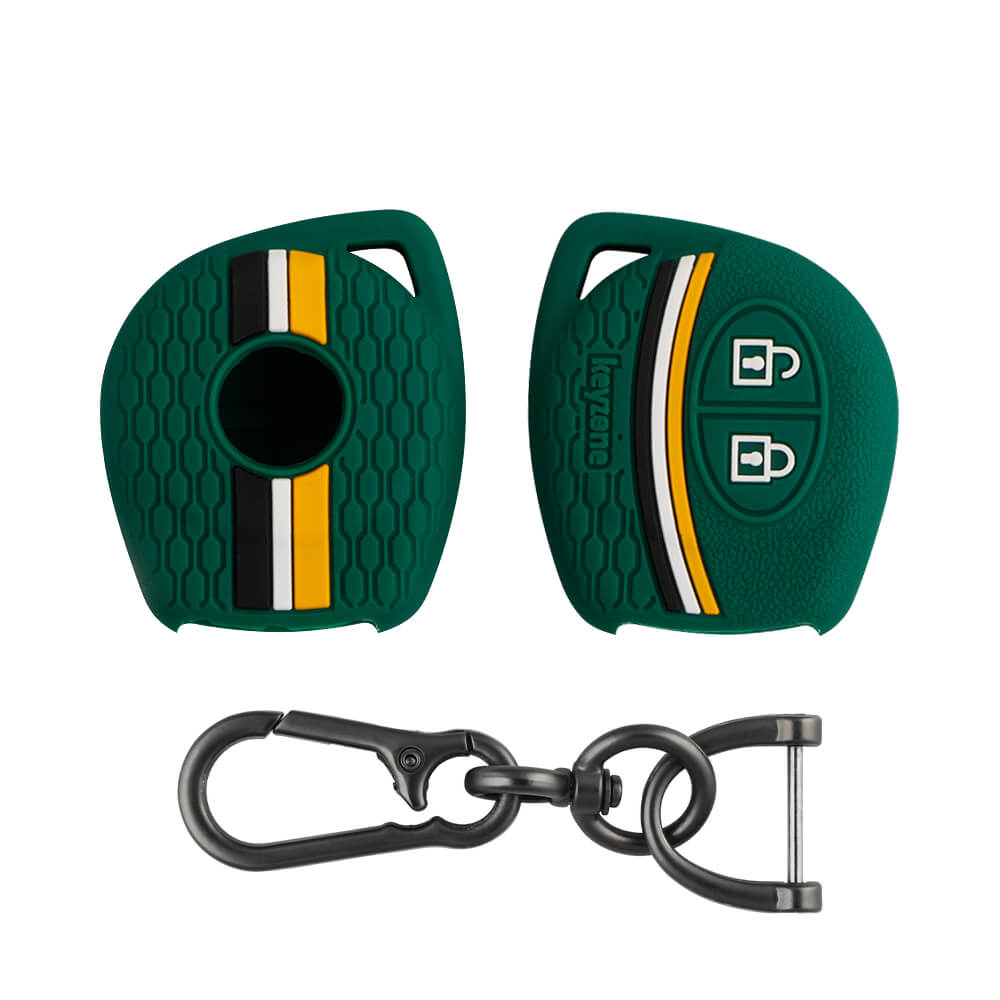 Keyzone striped key cover & keychain for: Fronx, Jimny, Swift, Dzire, XL6, Ignis, Grand Vitara, Brezza, Wagonr, Vitara Brezza, Celerio, Ertiga, Ciaz, Scross, Baleno, Alto, SPresso, Glanza, Urban Cruiser, Hyryder 2b remote key (KZS-04, Zinc Alloy) - Keyzone