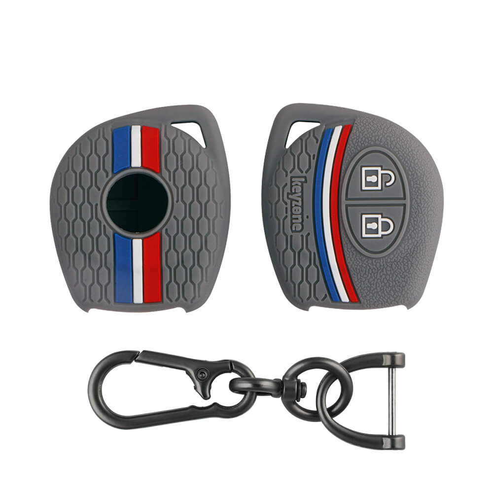 Keyzone striped key cover & keychain for: Fronx, Jimny, Swift, Dzire, XL6, Ignis, Grand Vitara, Brezza, Wagonr, Vitara Brezza, Celerio, Ertiga, Ciaz, Scross, Baleno, Alto, SPresso, Glanza, Urban Cruiser, Hyryder 2b remote key (KZS-04, Zinc Alloy) - Keyzone