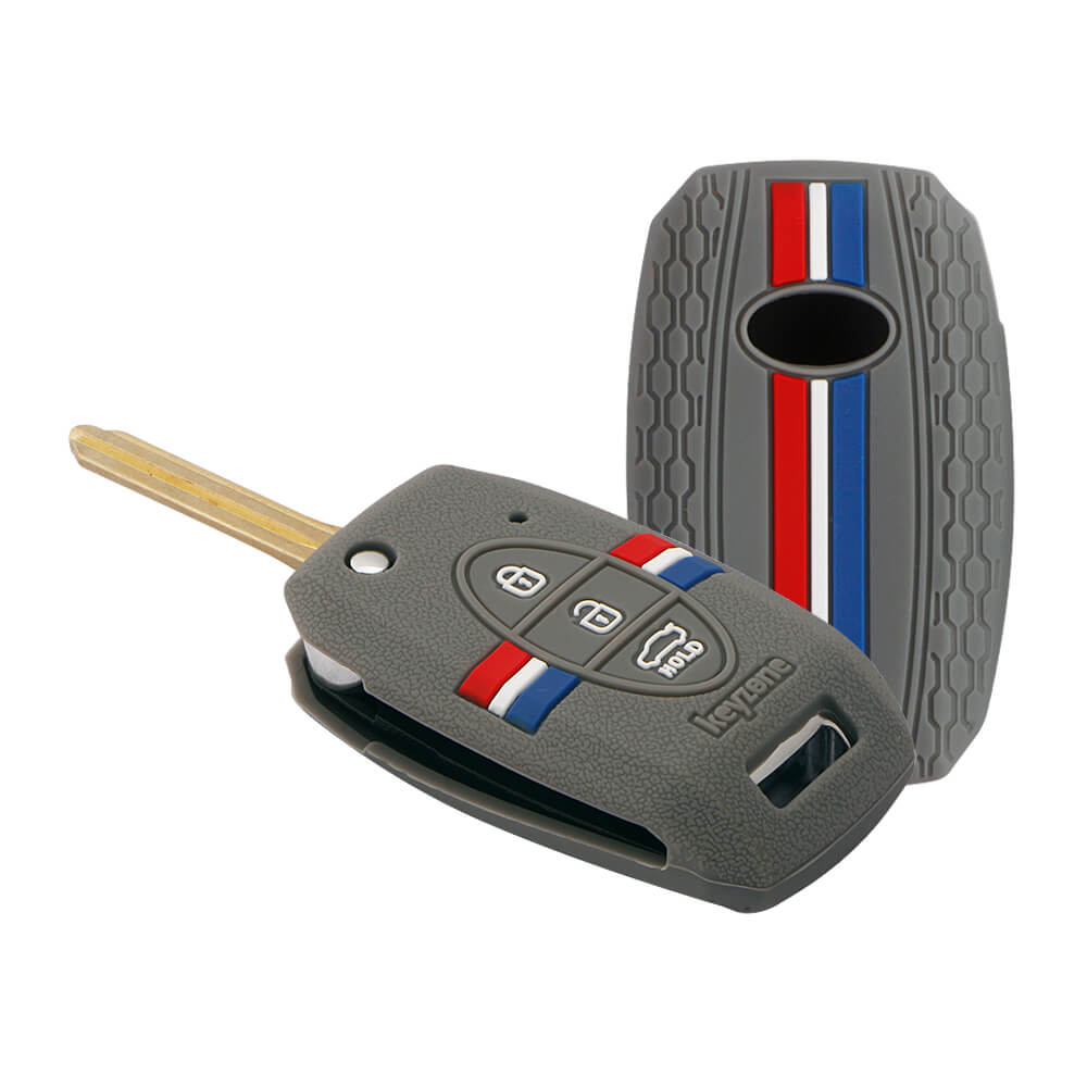 Keyzone striped key cover fit for : Seltos, Sonet, Carens 3 button flip key (KZS-08) - Keyzone