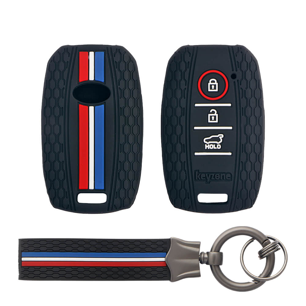 Keyzone striped key cover and keychain fit for : Seltos, Sonet, Carens