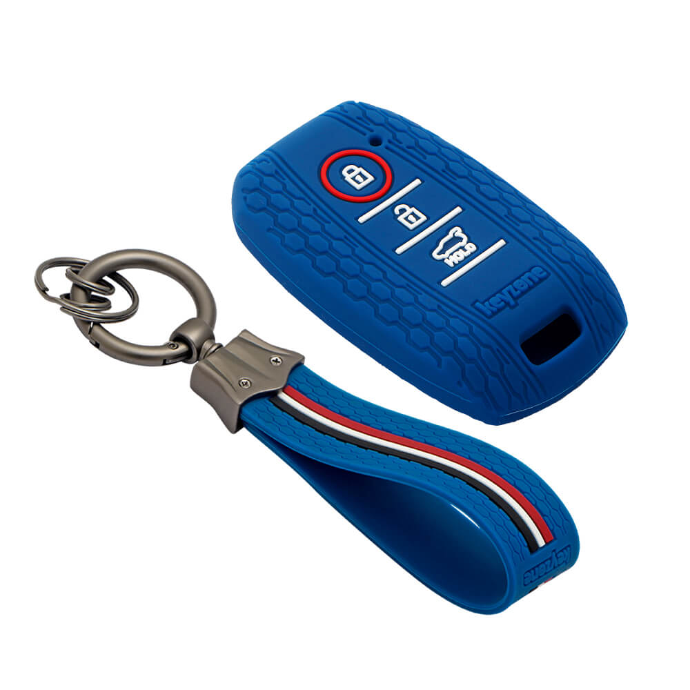 Keyzone striped key cover and keychain fit for : Seltos, Sonet, Carens