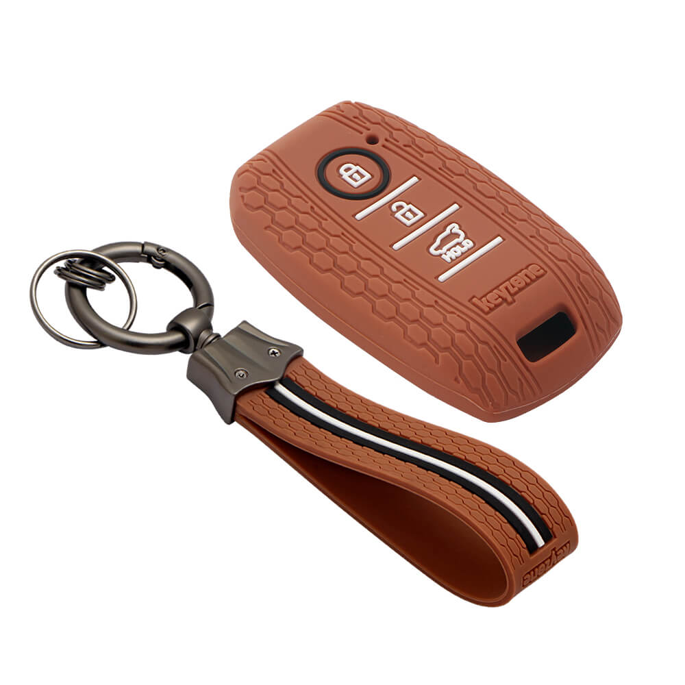 Keyzone striped key cover and keychain fit for : Seltos, Sonet, Carens