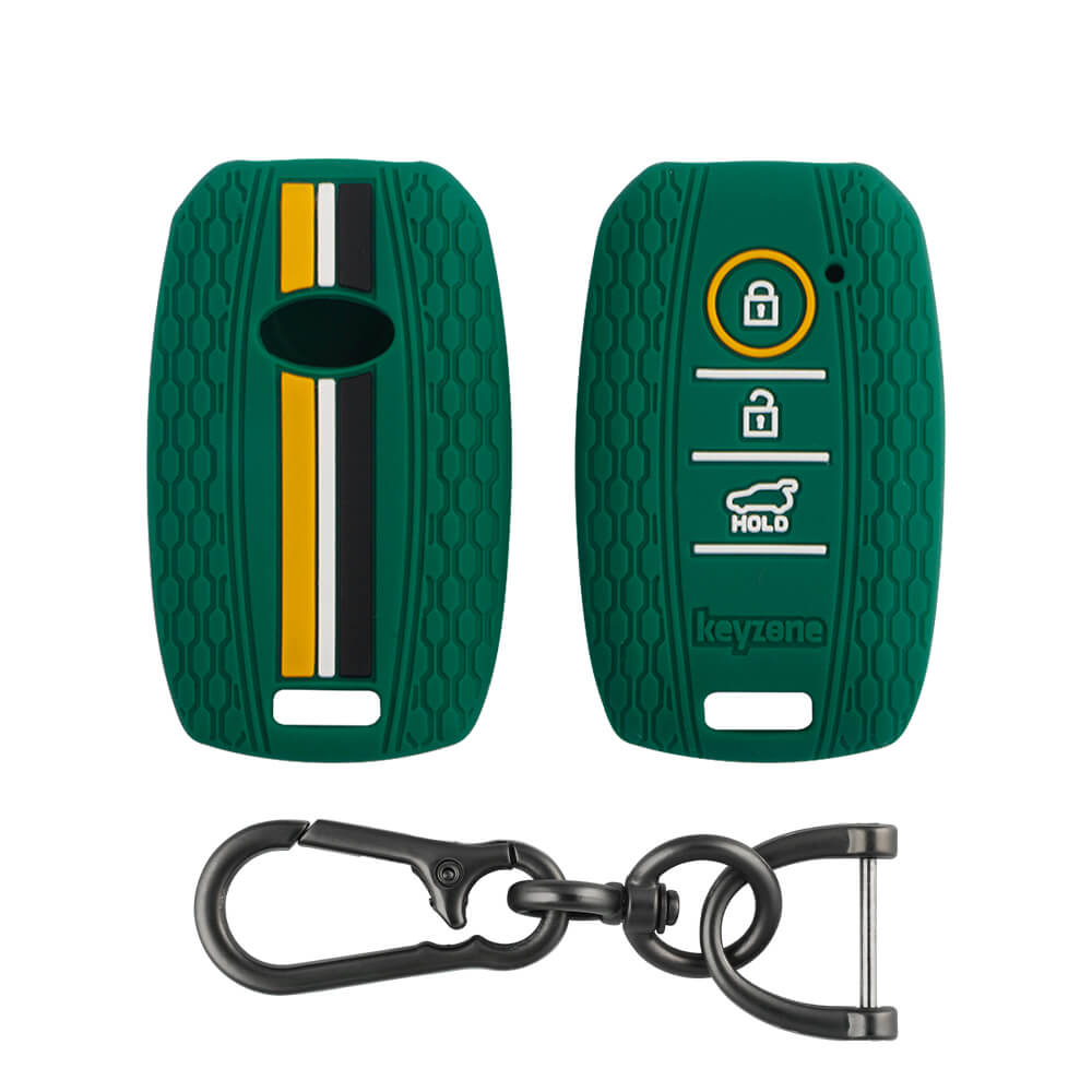 Keyzone striped key cover and keychain fit for : Seltos 3 button smart key (KZS-09, Zinc Alloy Keychain)