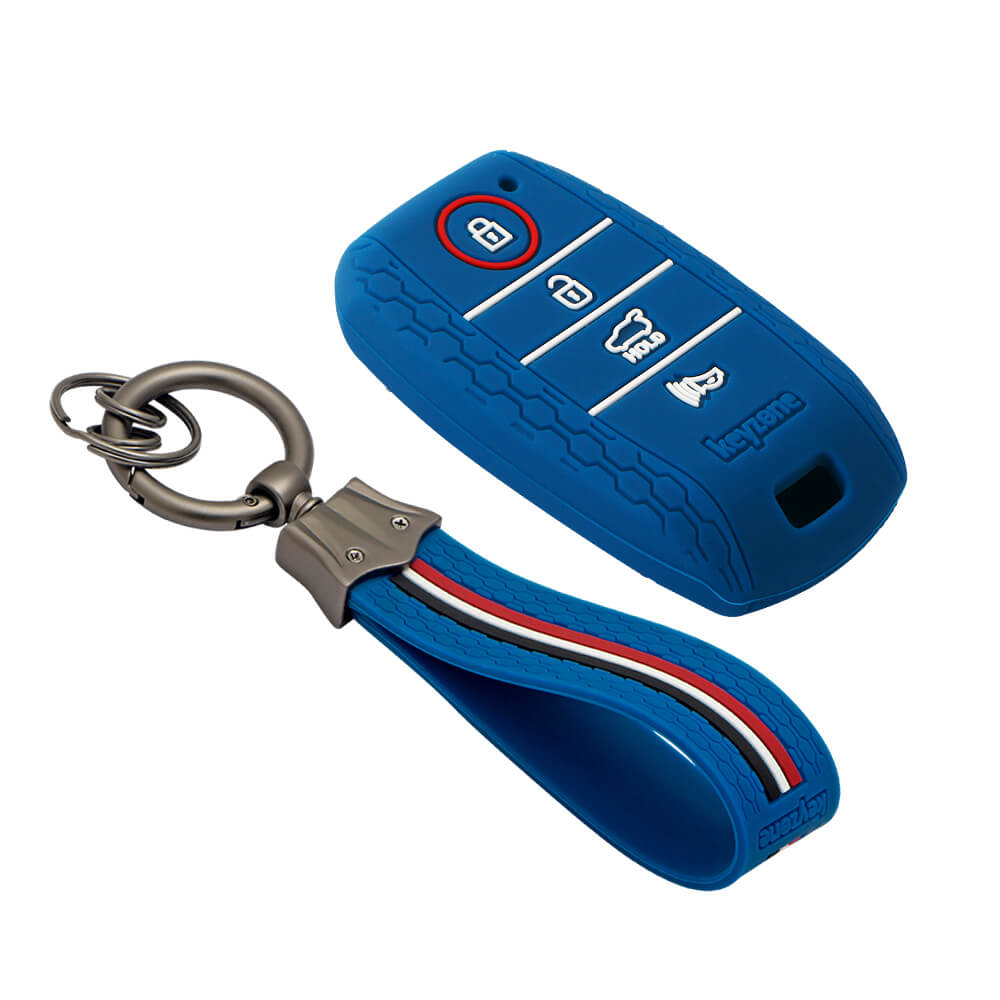 Keyzone striped key cover and keychain fit for : Seltos 4 button smart key (KZS-10, KZS-Keychain) - Keyzone