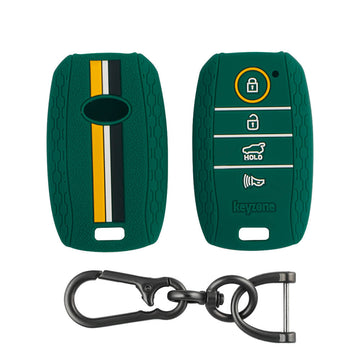 Keyzone striped key cover and keychain fit for : Seltos 4 button smart key (KZS-10, Zinc Alloy Keychain)