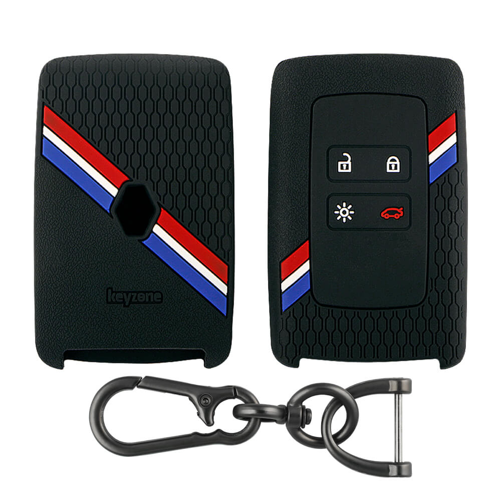 Keyzone striped key cover and keychain fit for : Triber, Kiger smart card (KZS-16, Zinc Alloy Keychain) - Keyzone