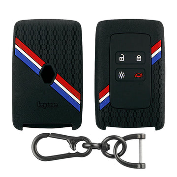 Keyzone striped key cover and keychain fit for : Triber, Kiger smart card (KZS-16, Zinc Alloy Keychain)