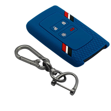 Keyzone striped key cover and keychain fit for : Triber, Kiger smart card (KZS-16, Zinc Alloy Keychain)
