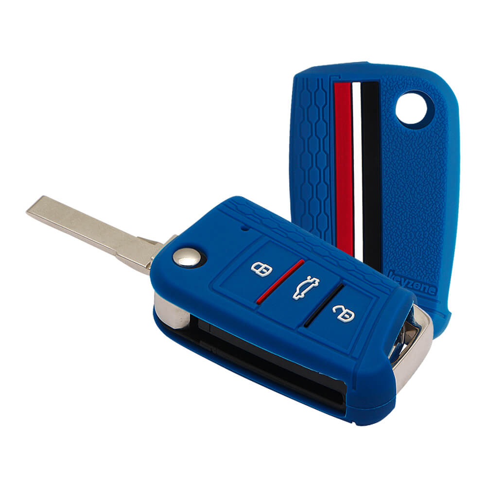 Keyzone striped key cover fit for : Virtus Tiguan, T-roc,taigun, New Jetta 3 button flip key (KZS-17) - Keyzone