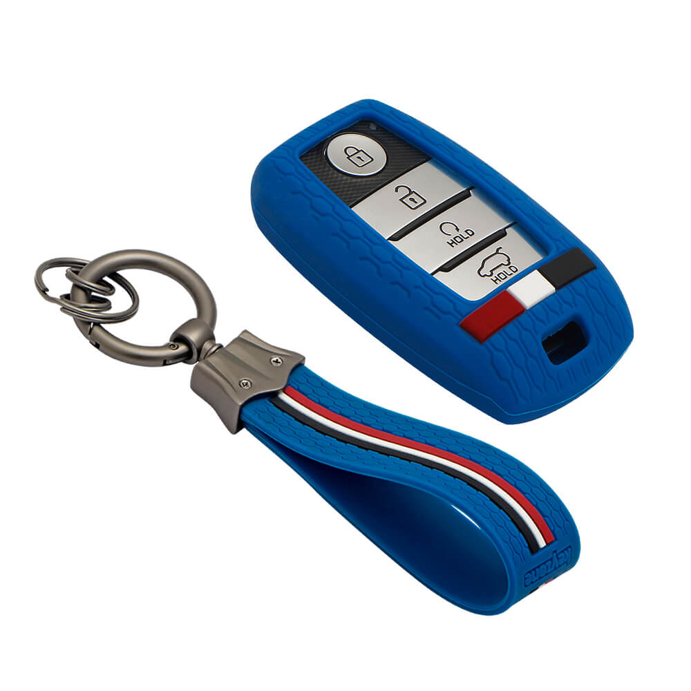 Keyzone striped key cover and keychain fit for : Seltos, Sonet, Carnival, Carens 3/4/5 button smart key (KZS-19, KZS-Keychain) - Keyzone
