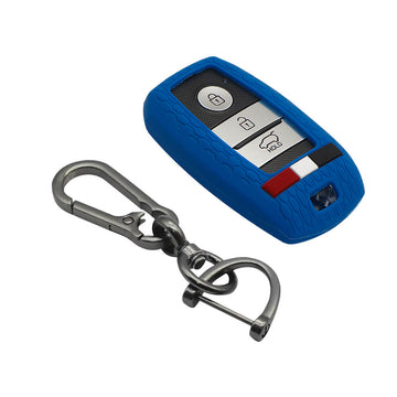 Keyzone striped key cover and keychain fit for : Seltos, Sonet, Carnival, Carens 3/4/5 button smart key (KZS-19, Zinc Alloy)