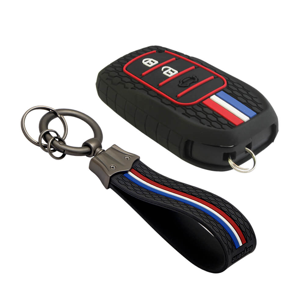 Keyzone striped key cover and keychain fit for: Invicto, Innova Crysta, Innova HyCross, Fortuner, Hilux, Fortuner Legender 2/3 button smart key (KZS-20, KZS Keychain) - Keyzone