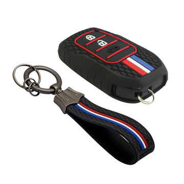 Keyzone striped key cover and keychain fit for: Invicto, Innova Crysta, Innova HyCross, Fortuner, Hilux, Fortuner Legender 2/3 button smart key (KZS-20, KZS Keychain)