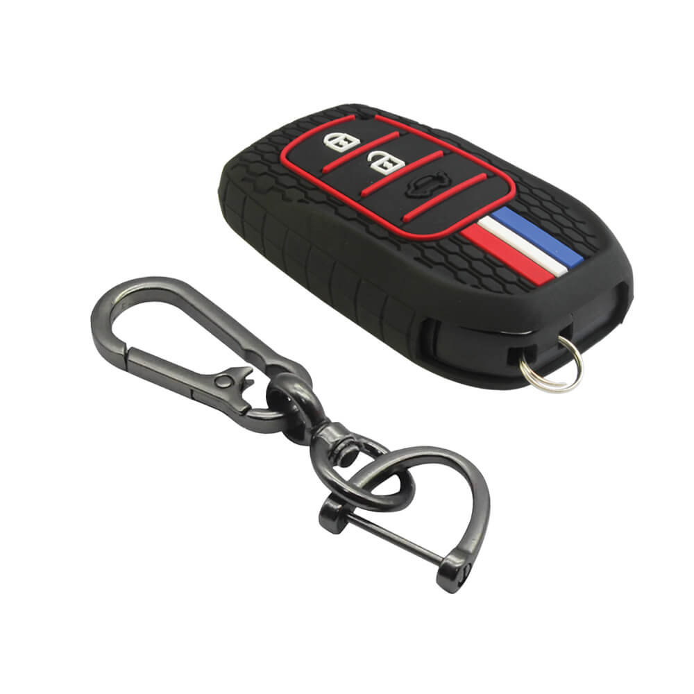 Keyzone striped key cover and keychain fit for: nvicto, IInnova Crysta, Innova HyCross, Fortuner, Hilux, Fortuner Legender 2/3 button smart key (KZS-20, ZincAlloy keychain) - Keyzone