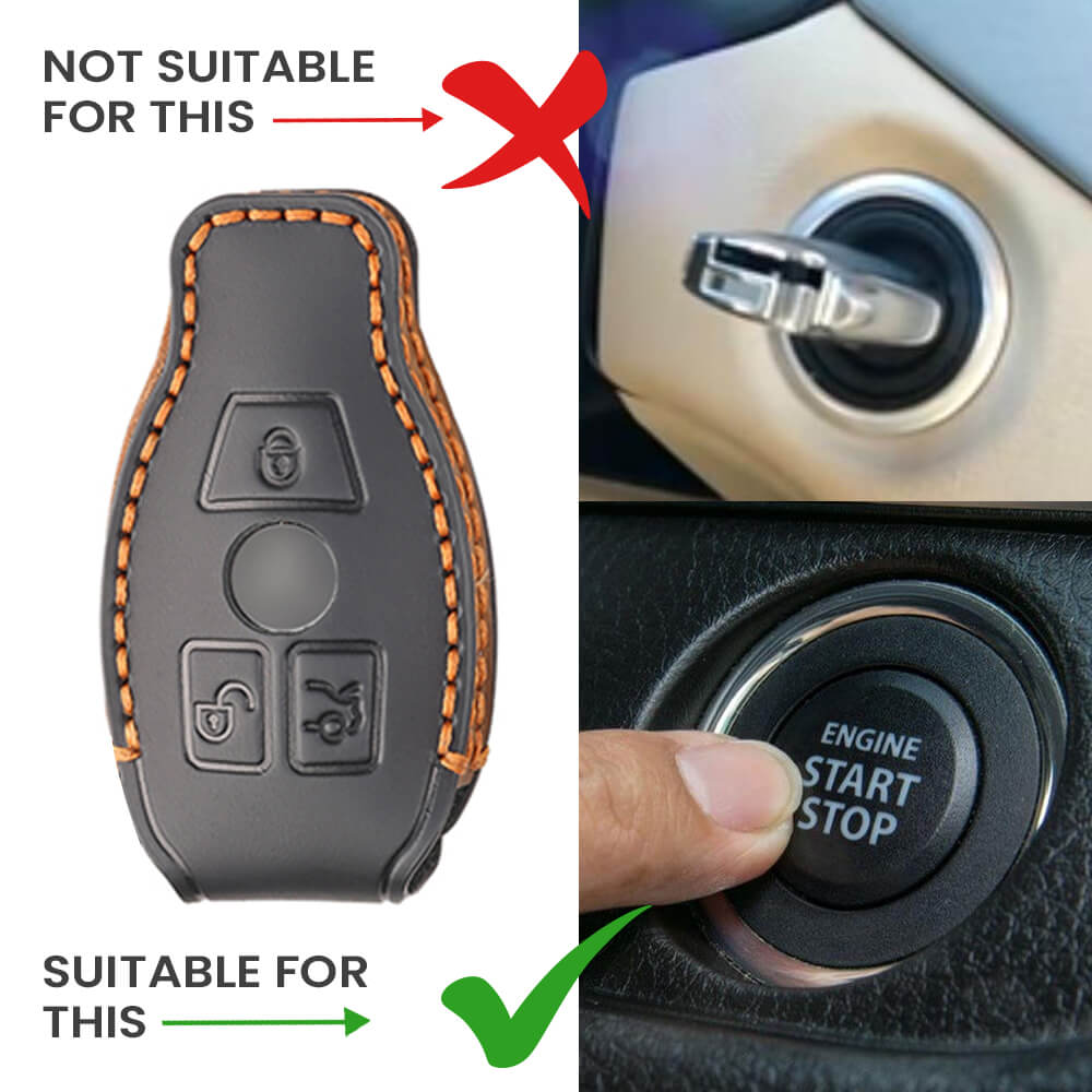 Keyzone leather key cover for Mercedes Benz: C E M S CLS CLK GLK GLC G Class 3 button smart key (KZL54_3b) - Keyzone