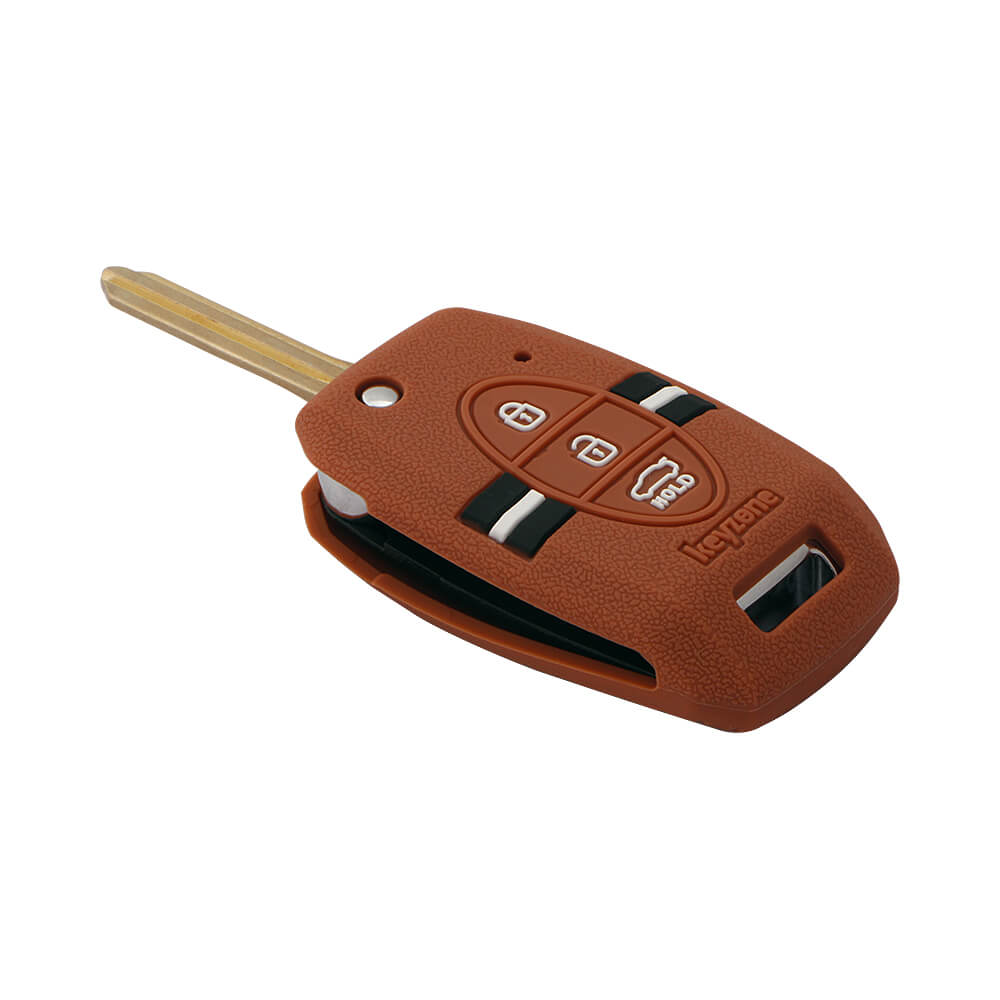 Keyzone striped key cover fit for : Seltos, Sonet, Carens 3 button flip key (KZS-08) - Keyzone