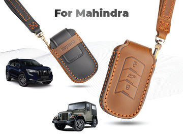 Keyzone leather key cover for Thar, Bolero, Scorpio, XUV700, XUV400, XUV3x0, XUV300, TUV300, Marazzo 3 button flip key (Push button start models only) (KZL09)