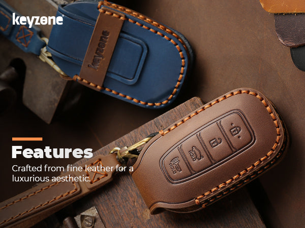 Keyzone leather key cover for Alcazar, Creta 2021 onwards 4 button sma