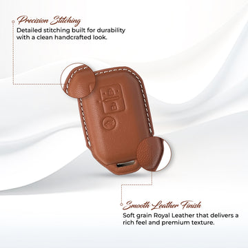 Keyzone royal leather key cover for Victoris, Dzire, Ertiga 3 button smart key (RL06)