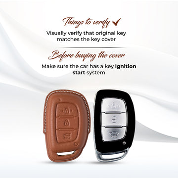Keyzone royal leather key cover for i20, Creta, Venue, Tucson, Alcazar, Verna, Xcent, Aura, Elantra 3 button smart key (RL07)