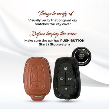 Keyzone royal leather key cover for Nexon, Harrier, Safari, Altroz, Punch, Tigor 4 button smart key (RL08)