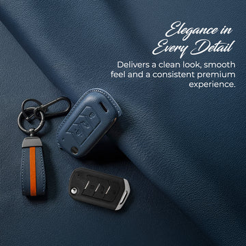 Keyzone royal leather key cover for Thar Roxx, Thar, Bolero, Scorpio, XUV700, XUV400, XUV3x0, XUV300, TUV300, Marazzo 3 button flip key (RL09)
