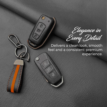 Keyzone royal leather key cover for Tata Curvv, Nexon, Harrier, Altroz, Punch, Safari, Tigor, Tiago, Zest, Bolt 3 button flip key (RL29)