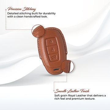 Keyzone royal leather key cover for i20, Kona, Verna 2018 onwards 3 button smart key (RL41)