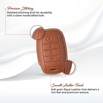 Keyzone royal leather key cover for Seltos, Sonet, Carens, Seltos X-line 4 button smart key (RL61)