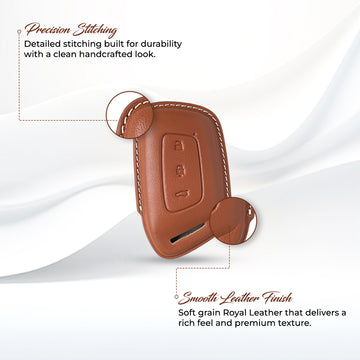 Keyzone royal leather key cover for MG Hector, Windsor EV 3 button smart key (RL64)