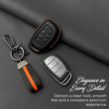 Keyzone royal leather key cover for Alcazar, Creta 2021 onwards 4 button smart key (RL67)