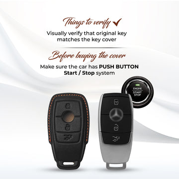 Keyzone Royel Leather Key Cover for Mercedes-Benz E-Class S-Class A-Class C-Class G-Class 2020 Onwards 4 Button smart Key (RL70)