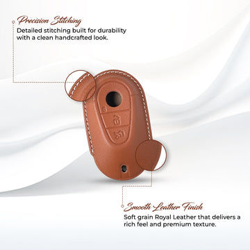 Keyzone royal leather key cover for Mercedes Benz S-Class G-Class E-Class 2022 Onwards 3 Button Smart Key (RL71)