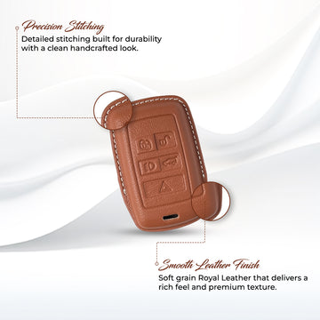 Keyzone royal leather key cover for XF XJ XE F-PACE F-Type Evoque Velar Discovery LR4 Sport 5 button smart key (RL73)